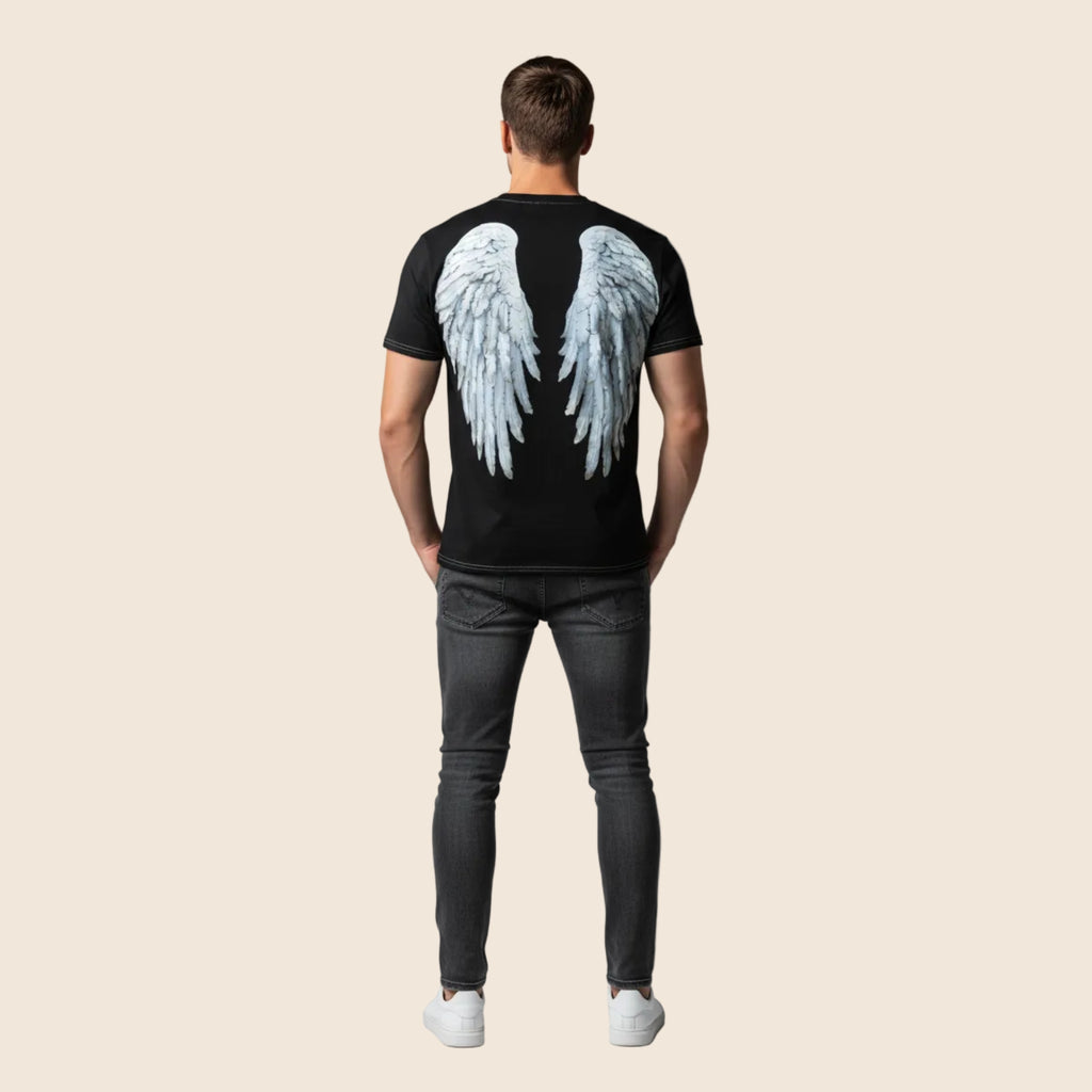Wings Graphic Back Print Men's Tee | Black Cotton T-Shirt