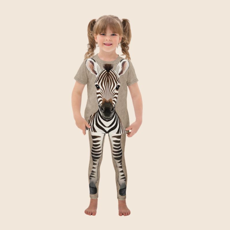 Brown Zebra Print Kids Set | Leggings + T-Shirt | Ages 2-7