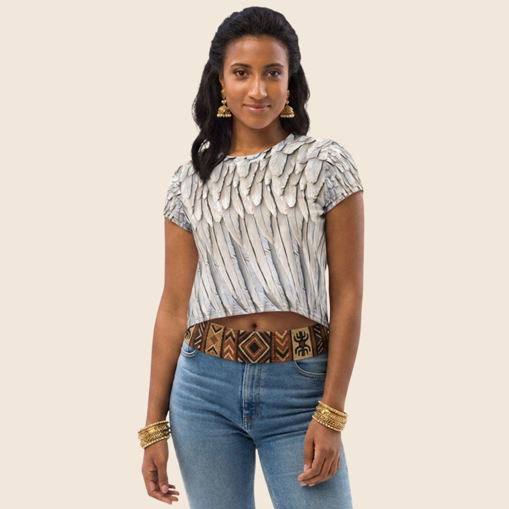 Grey All-Over Wings Print Crop Tee