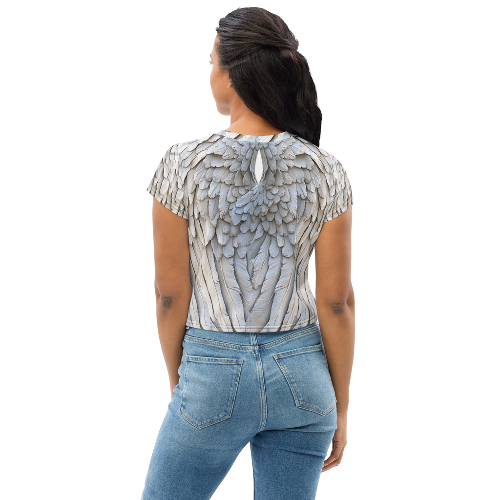 Grey All-Over Wings Print Crop Tee