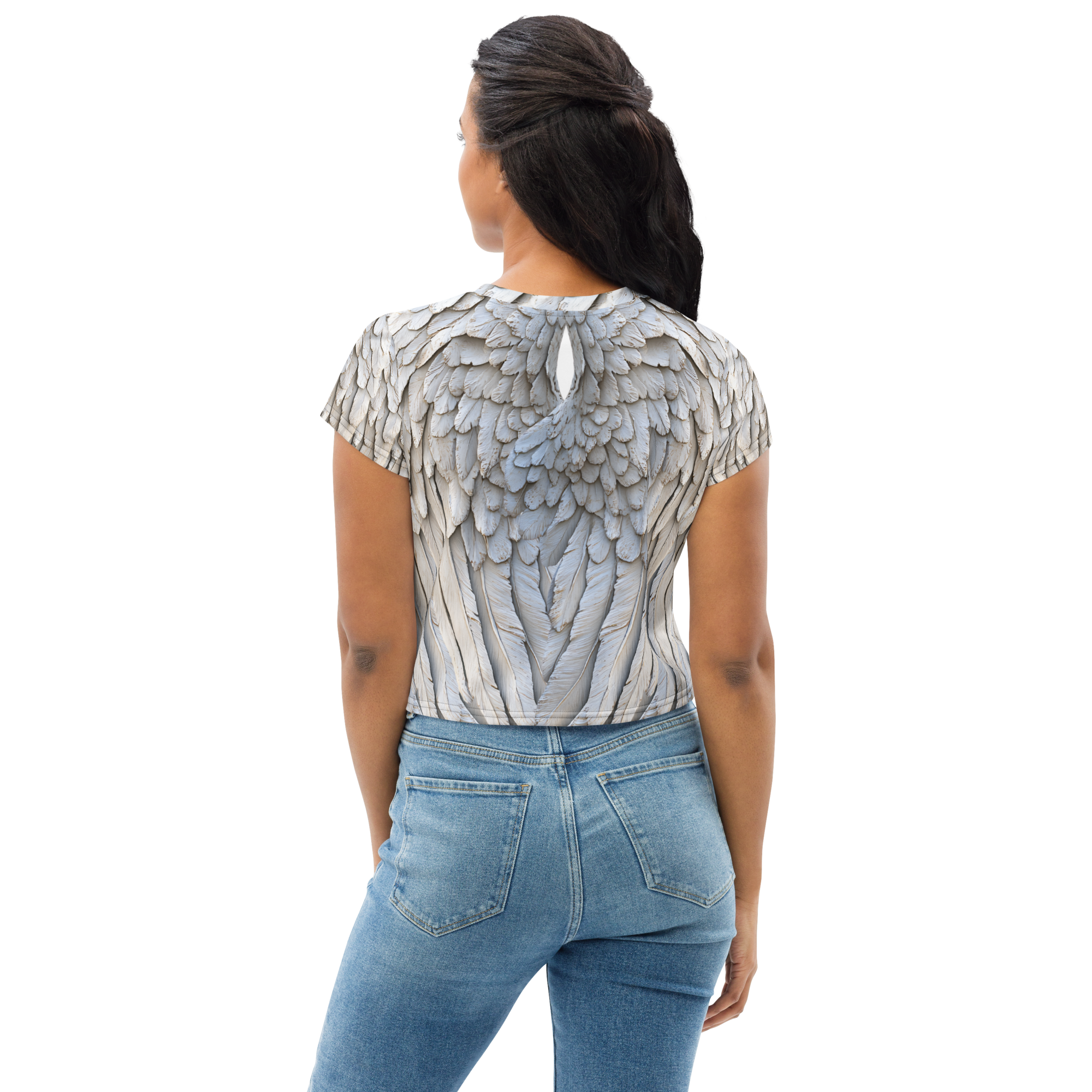Grey All-Over Wings Print Crop Tee