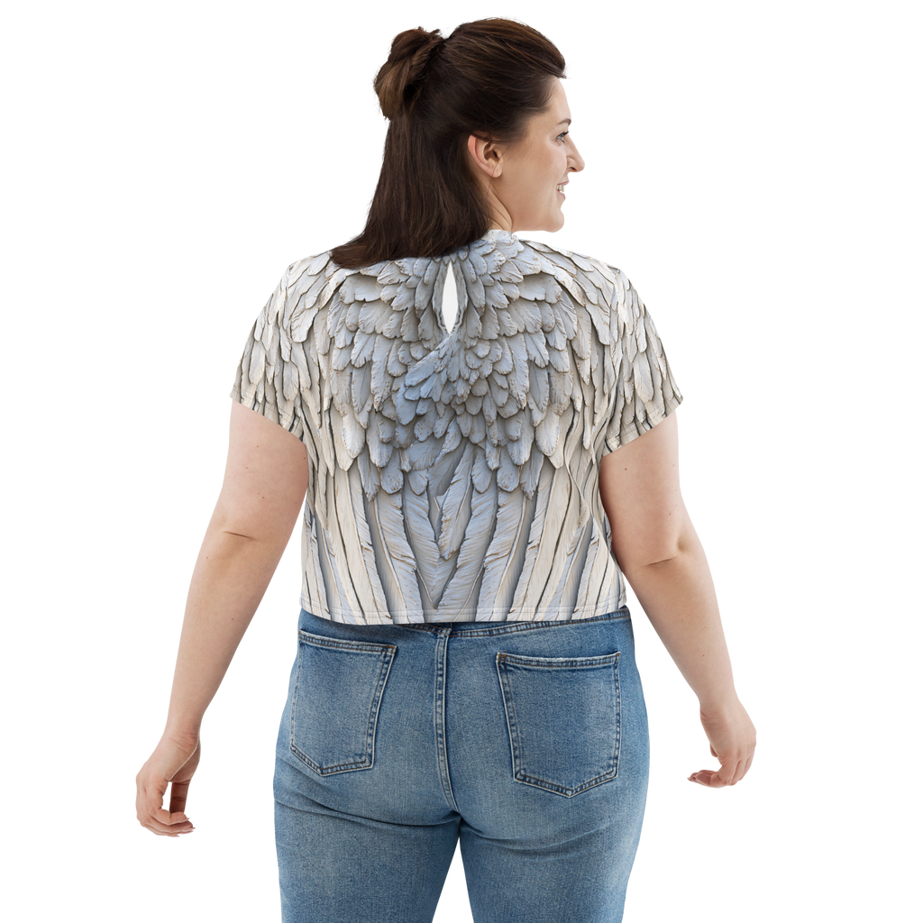 Grey All-Over Wings Print Crop Tee