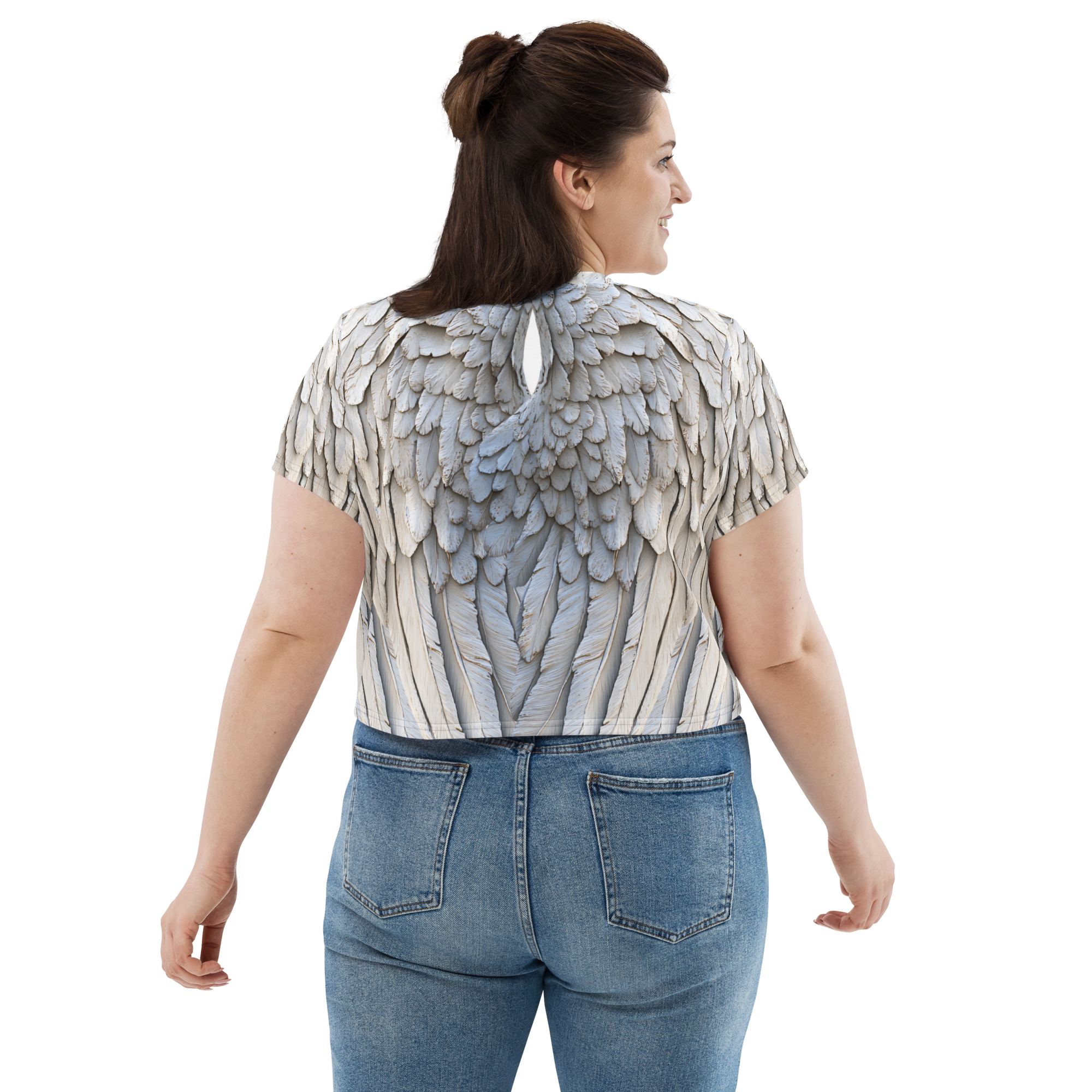 Grey All-Over Wings Print Crop Tee