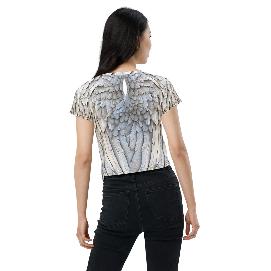 Grey All-Over Wings Print Crop Tee