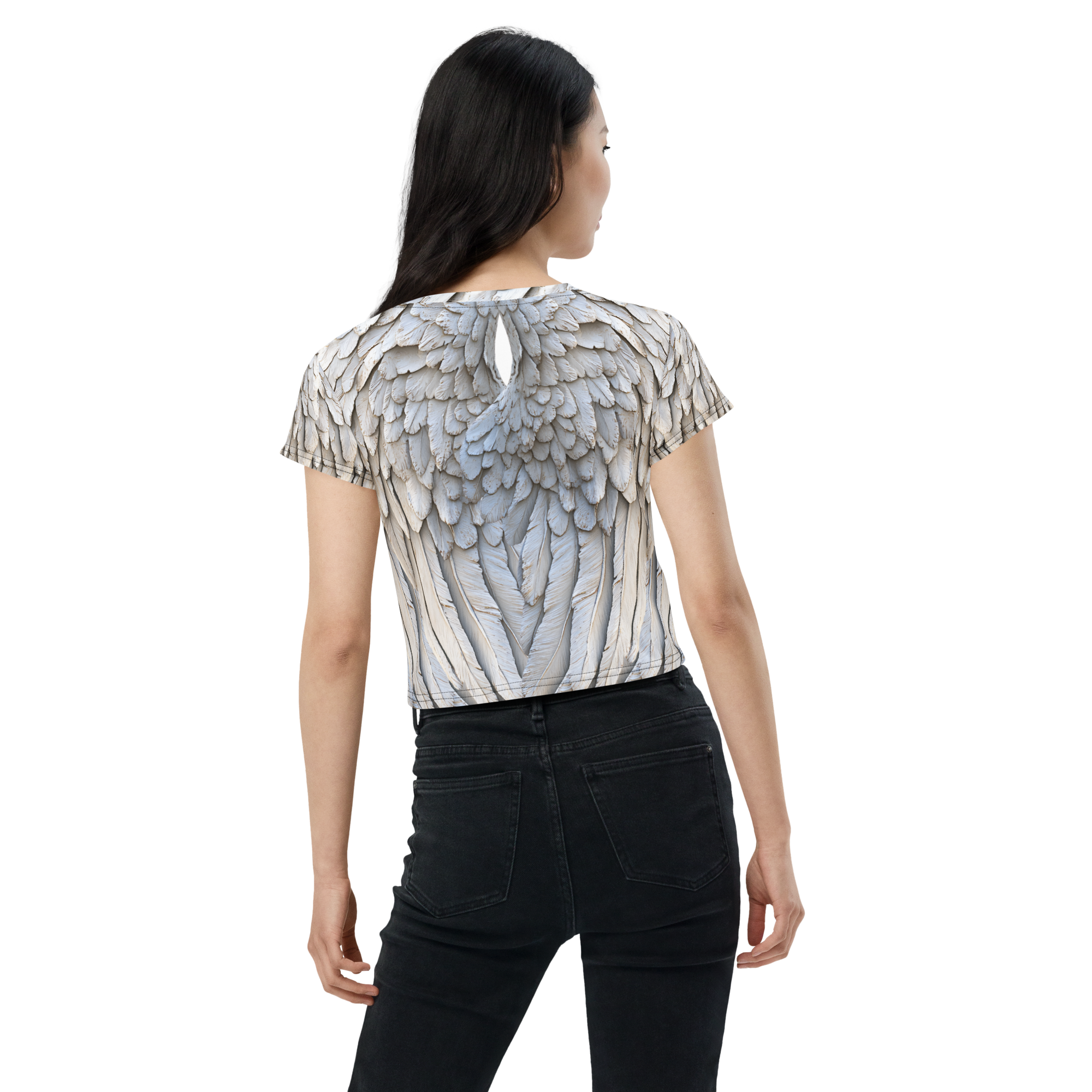 Grey All-Over Wings Print Crop Tee