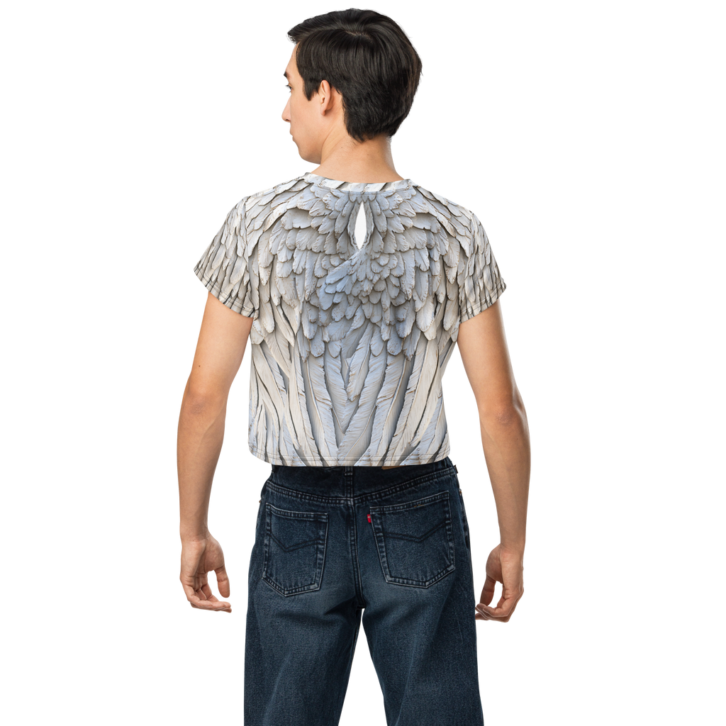 Grey All-Over Wings Print Crop Tee