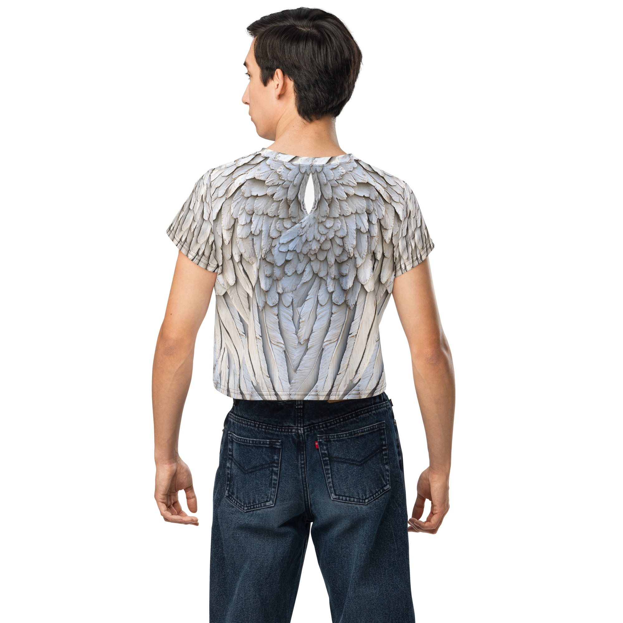 Grey All-Over Wings Print Crop Tee