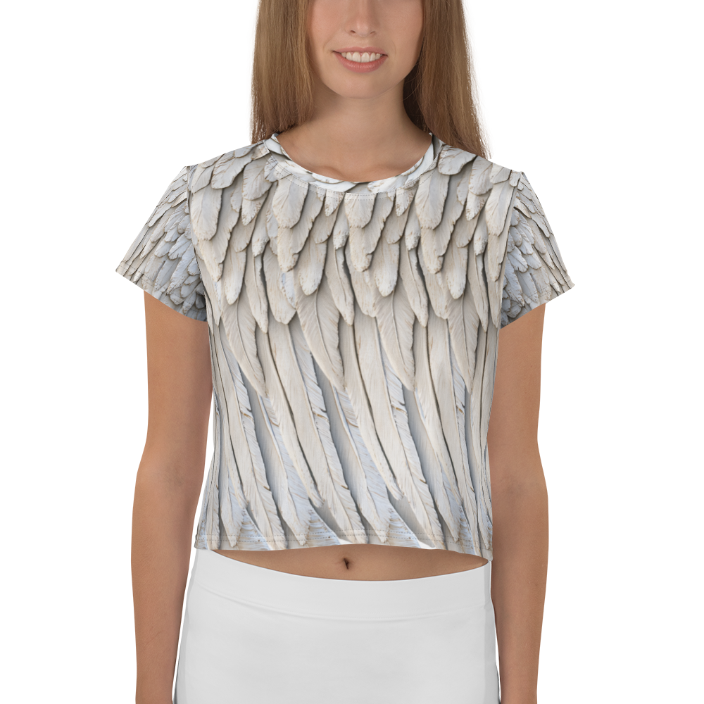 Grey All-Over Wings Print Crop Tee