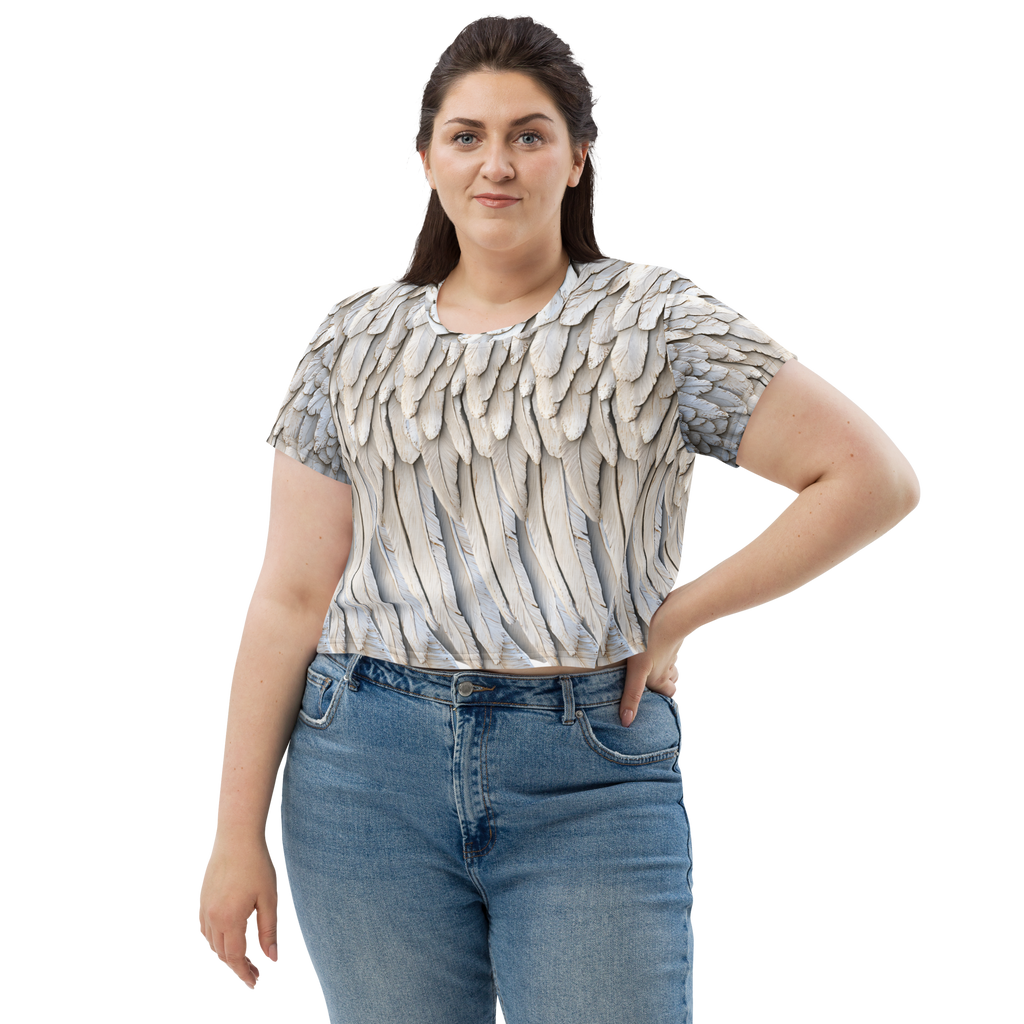 Grey All-Over Wings Print Crop Tee