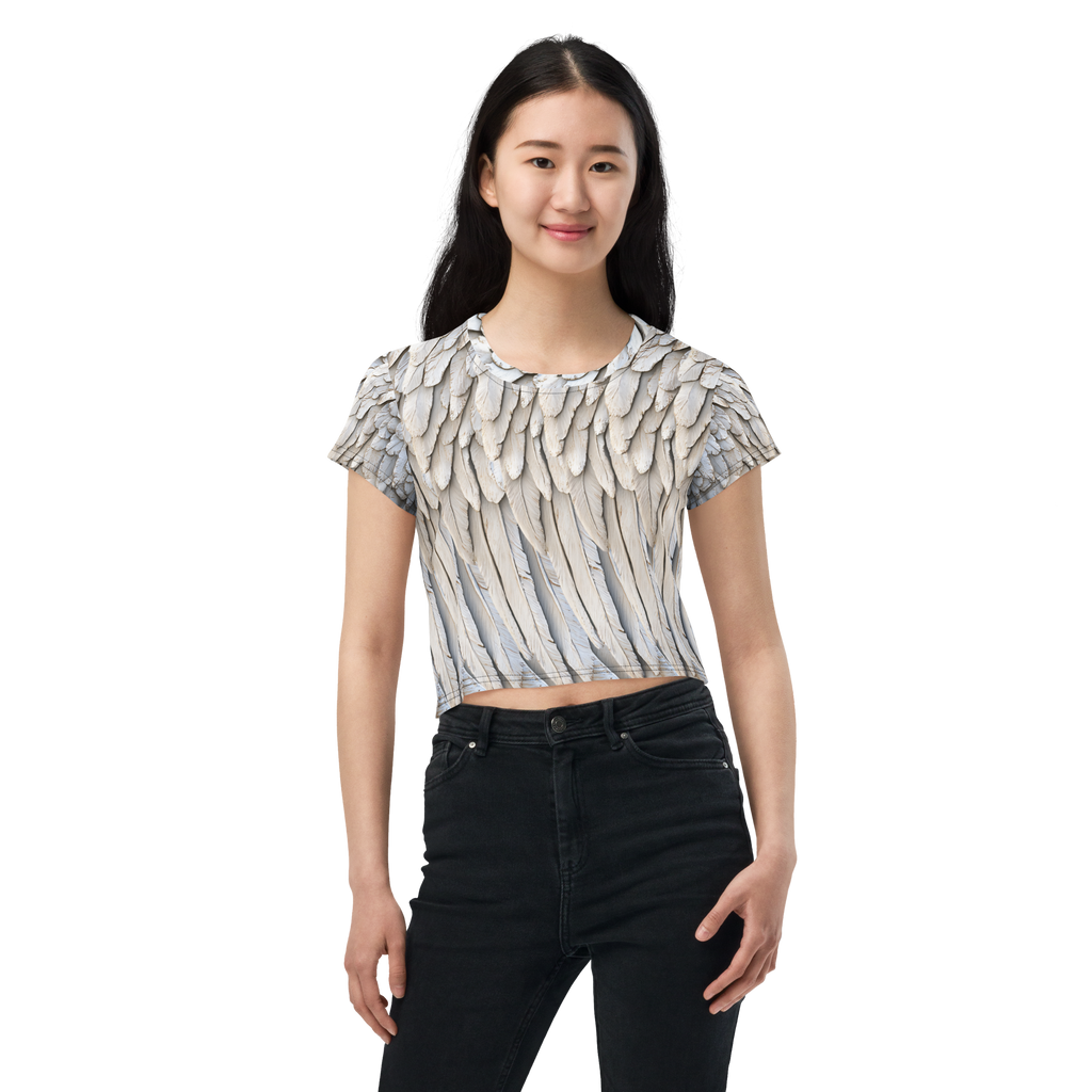 Grey All-Over Wings Print Crop Tee