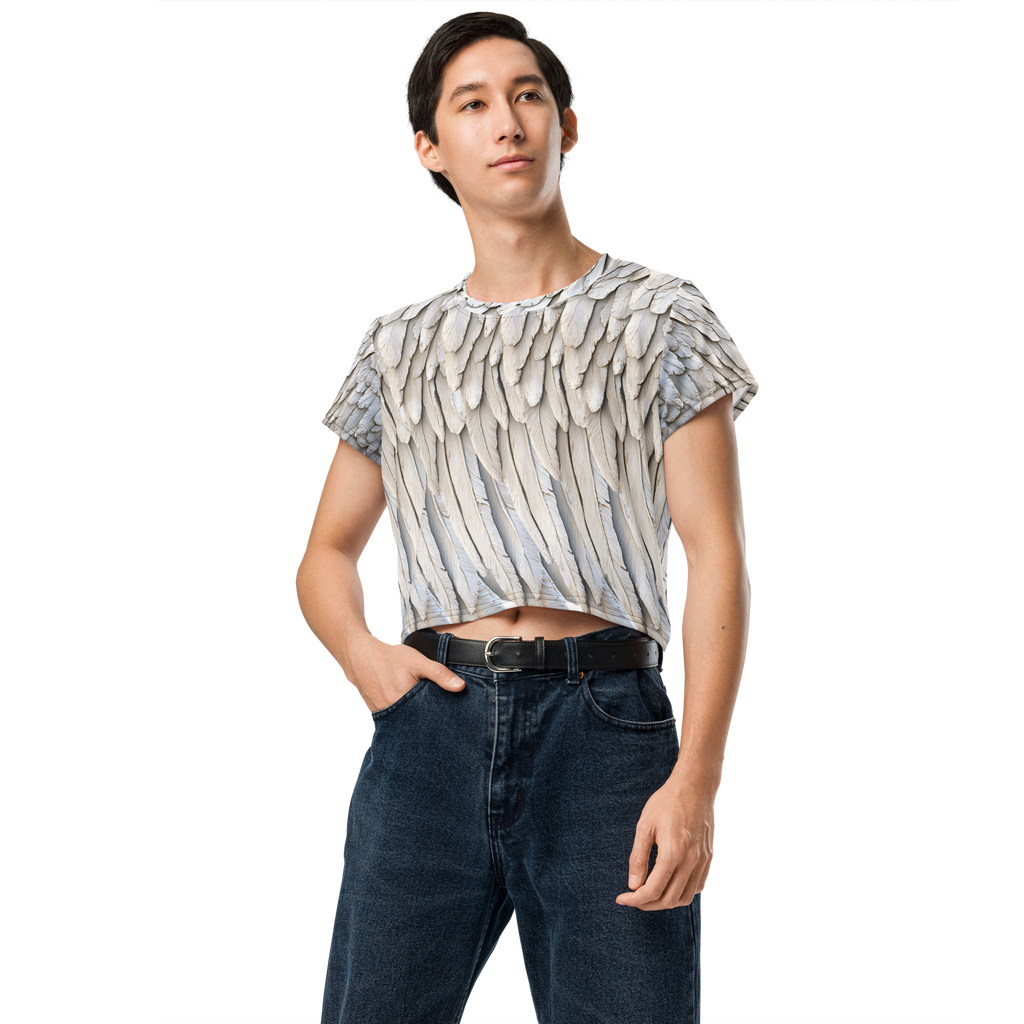 Grey All-Over Wings Print Crop Tee