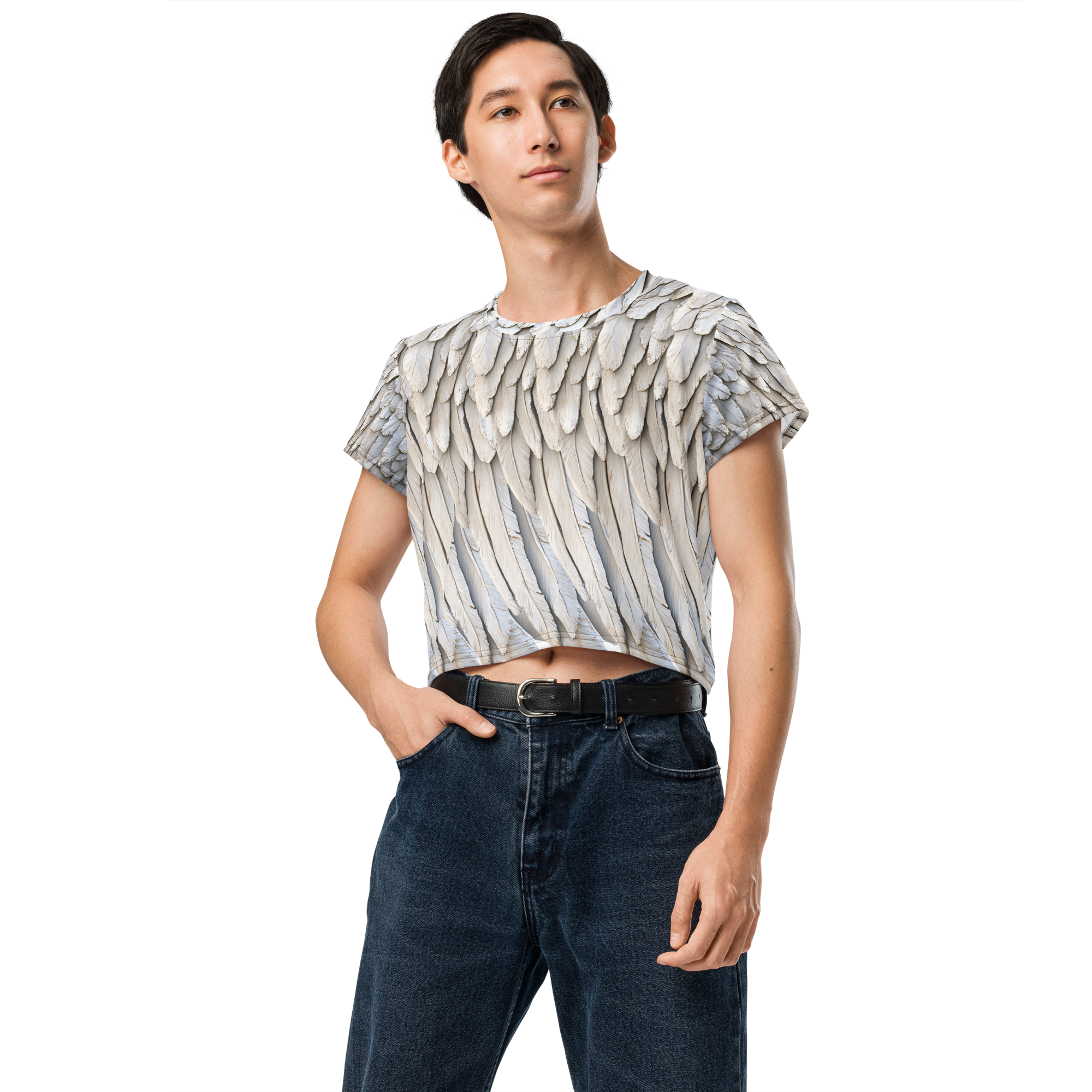 Grey All-Over Wings Print Crop Tee