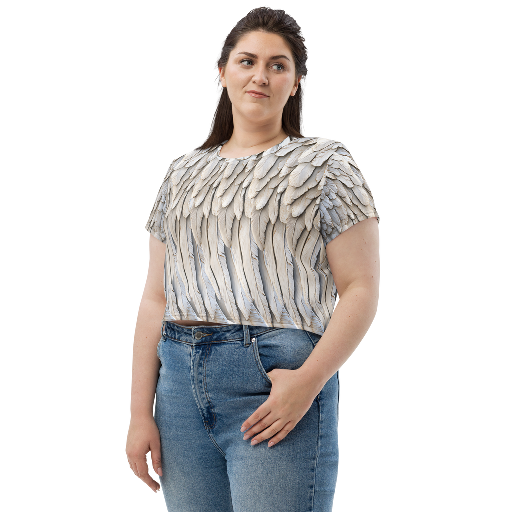 Grey All-Over Wings Print Crop Tee