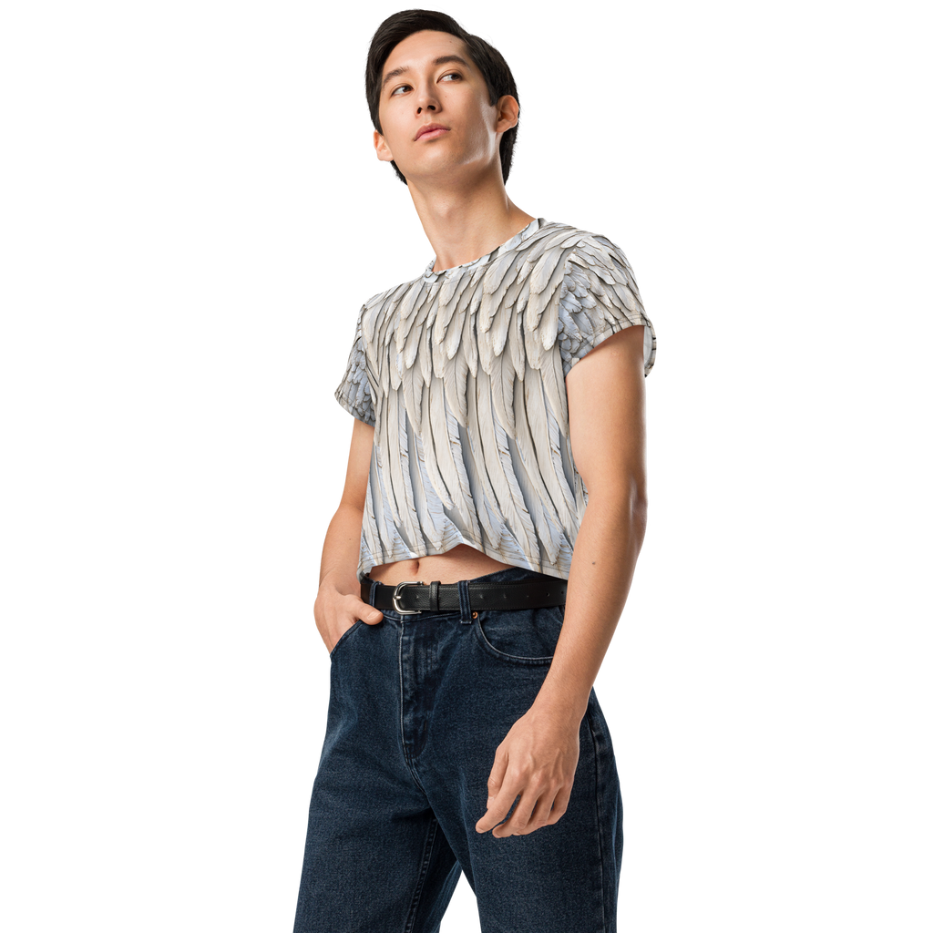 Grey All-Over Wings Print Crop Tee