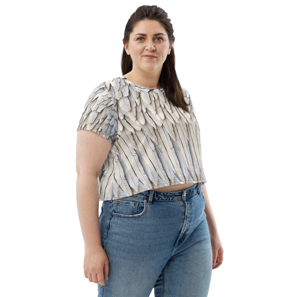 Grey All-Over Wings Print Crop Tee