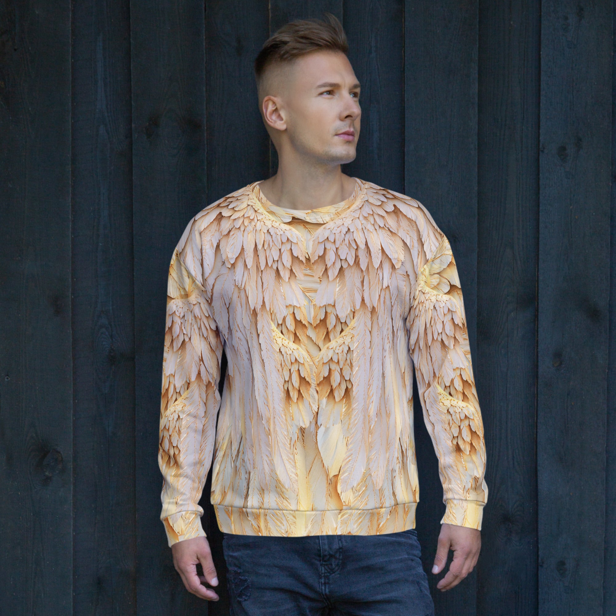 Golden Wings Unisex Sweatshirt — All-Over Print Festival & Streetwear