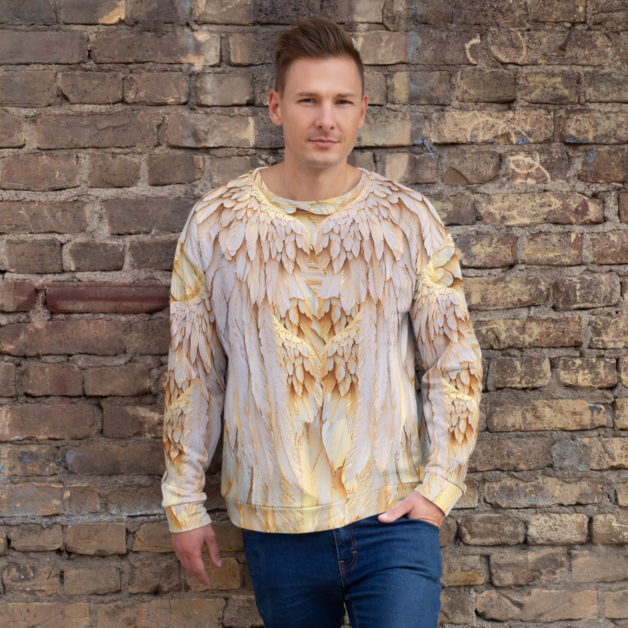 Golden Wings Unisex Sweatshirt — All-Over Print Festival & Streetwear