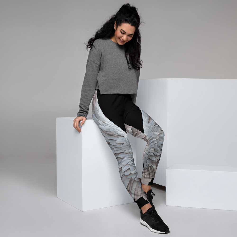 Wings Print Women's Recycled Joggers— All-Over Print Festival Pants - Black and Grey