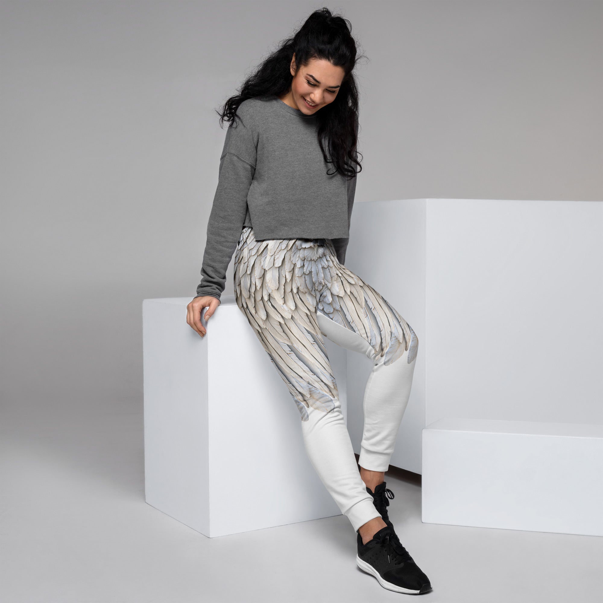 Half Leg Wings Print Women's Recycled Joggers — All-Over Print Festival Pants