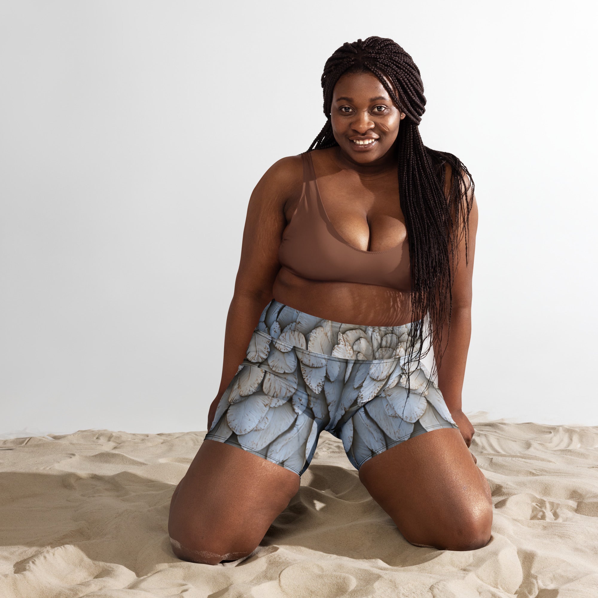 Wings Print High-Waist Yoga Shorts — All-Over Print Festival & Activewear