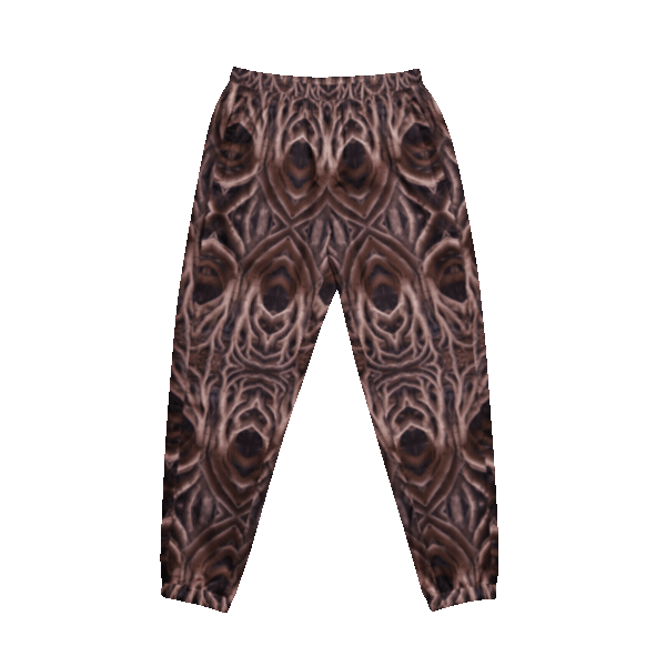 Brown Tree Roots Print Track Pants | Festival Wear | Unisex Ankle Cuff