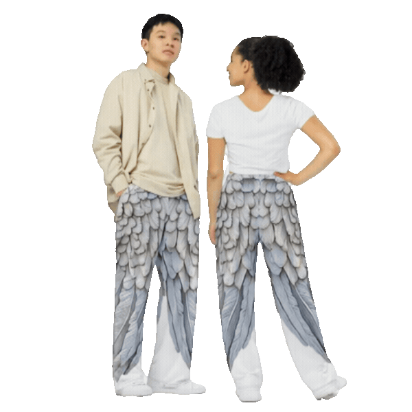 Grey Wings Print Unisex Wide Leg Pants — All-Over Print Festival & Lounge Wear