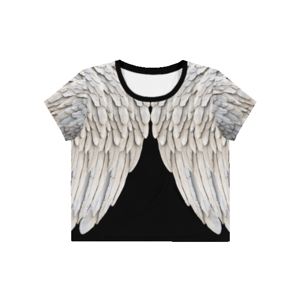 Black All-Over Wings Print Crop Tee
