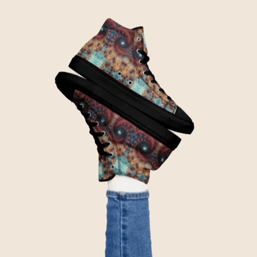 Trippy Fractals Print Women's High Top Canvas Shoes