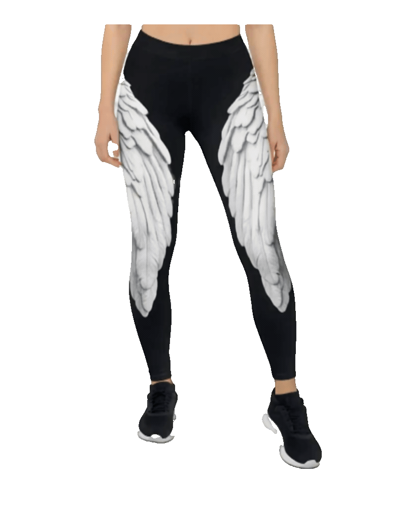 Black & White Winged Leggings — All-Over Print Athleisure & Festival Wear