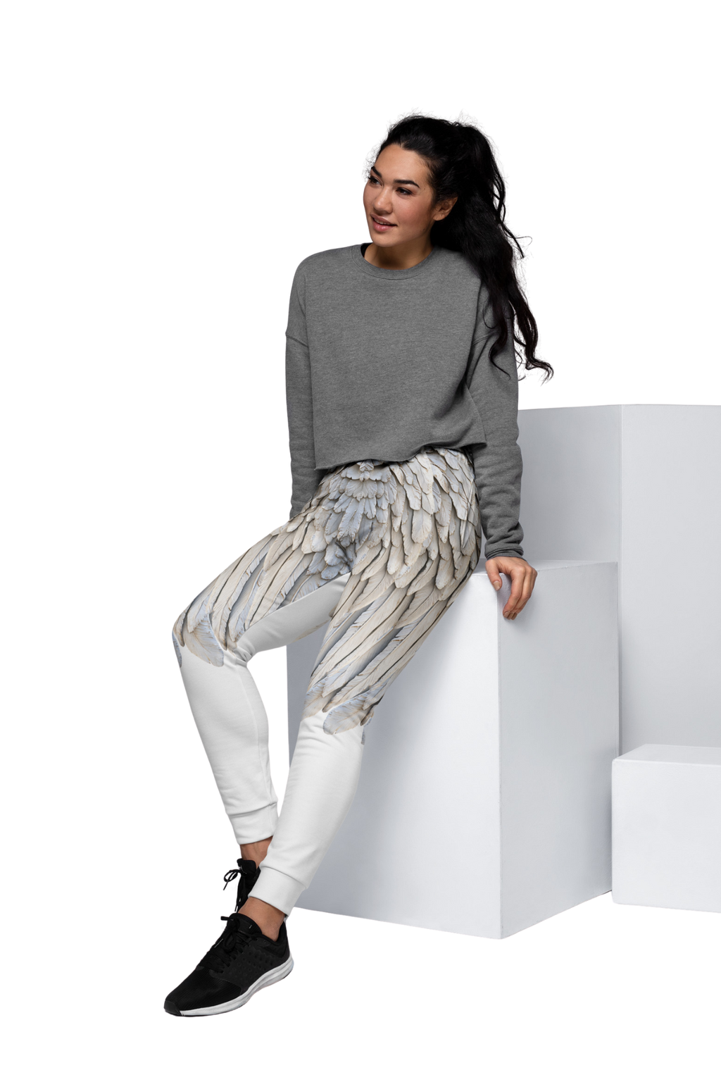 Half Leg Wings Print Women's Recycled Joggers — All-Over Print Festival Pants