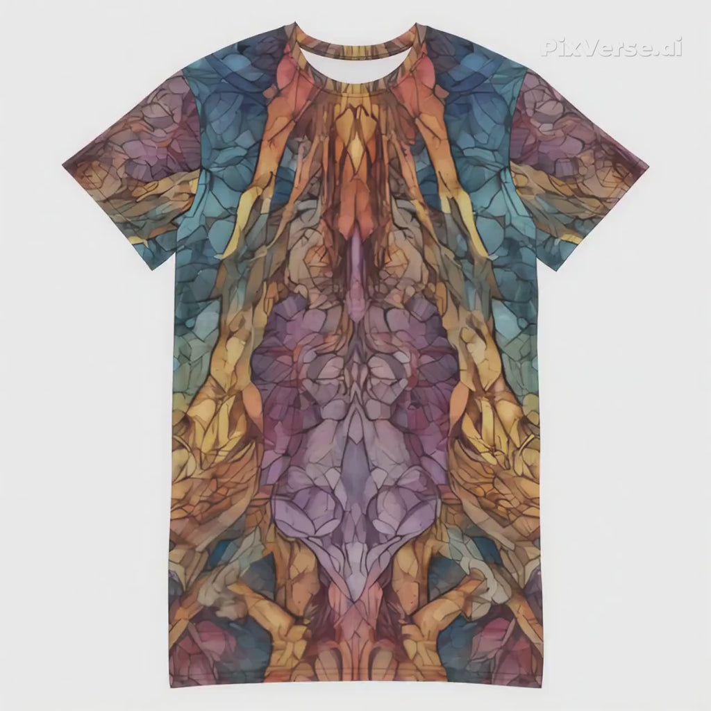 Rainbow Art Inspired Oversized T-Shirt Dress | All-Over Print | Women's Loose Fit