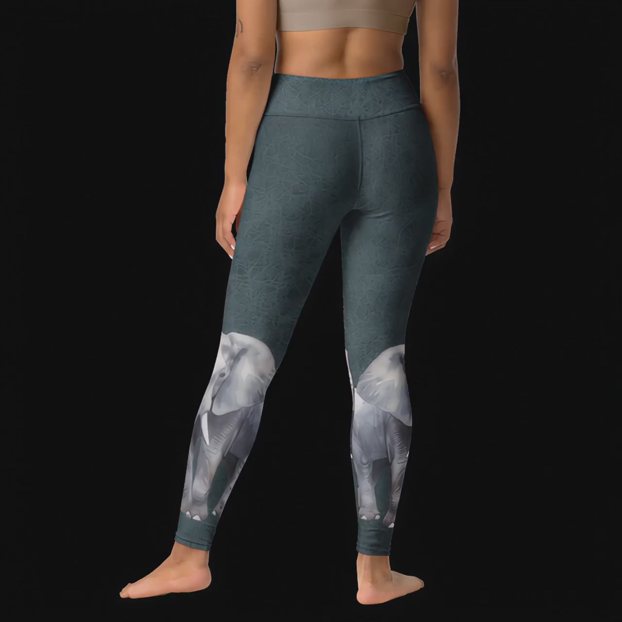 Grey Elephant Print Yoga Leggings | High-Rise Workout Tights | Four Way Stretch
