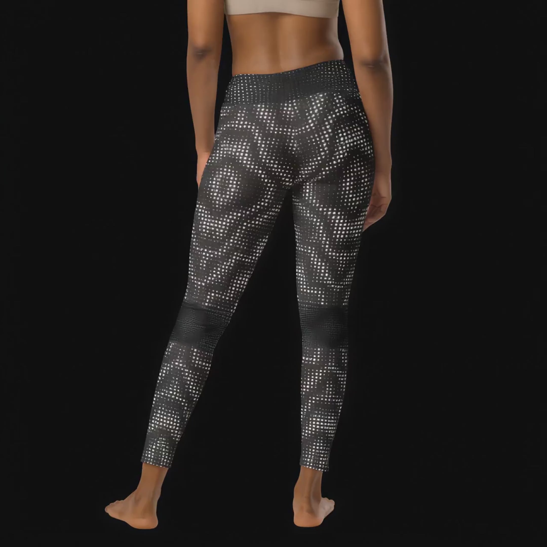 Halftone Dot Pattern Print Leggings In Black And White