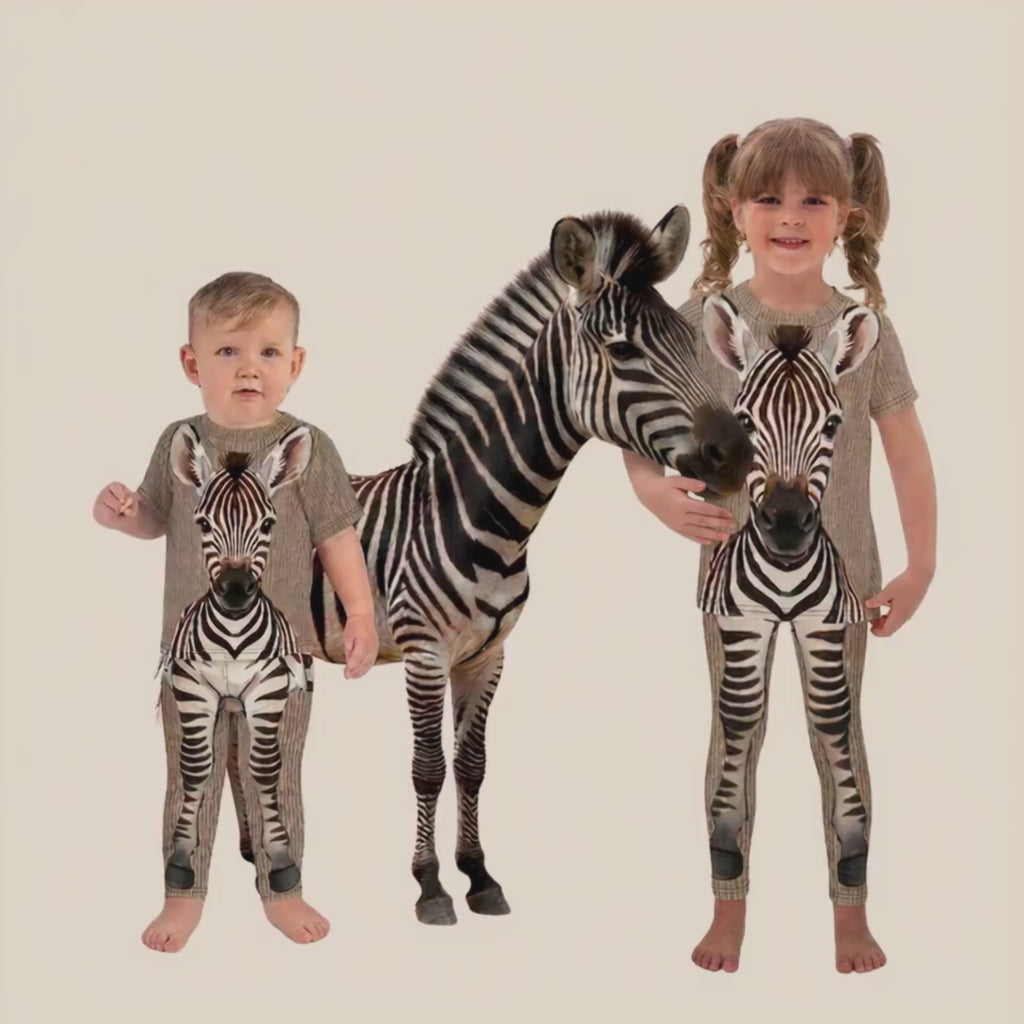 Brown Zebra Print Kids Set | Leggings + T-Shirt | Ages 2-7