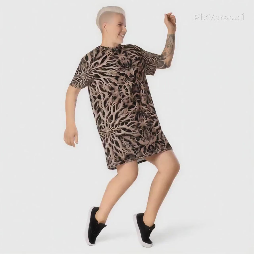 Bold Bone Print Oversized T-Shirt Dress | Psychedelic Fashion | Stretchy Fabric