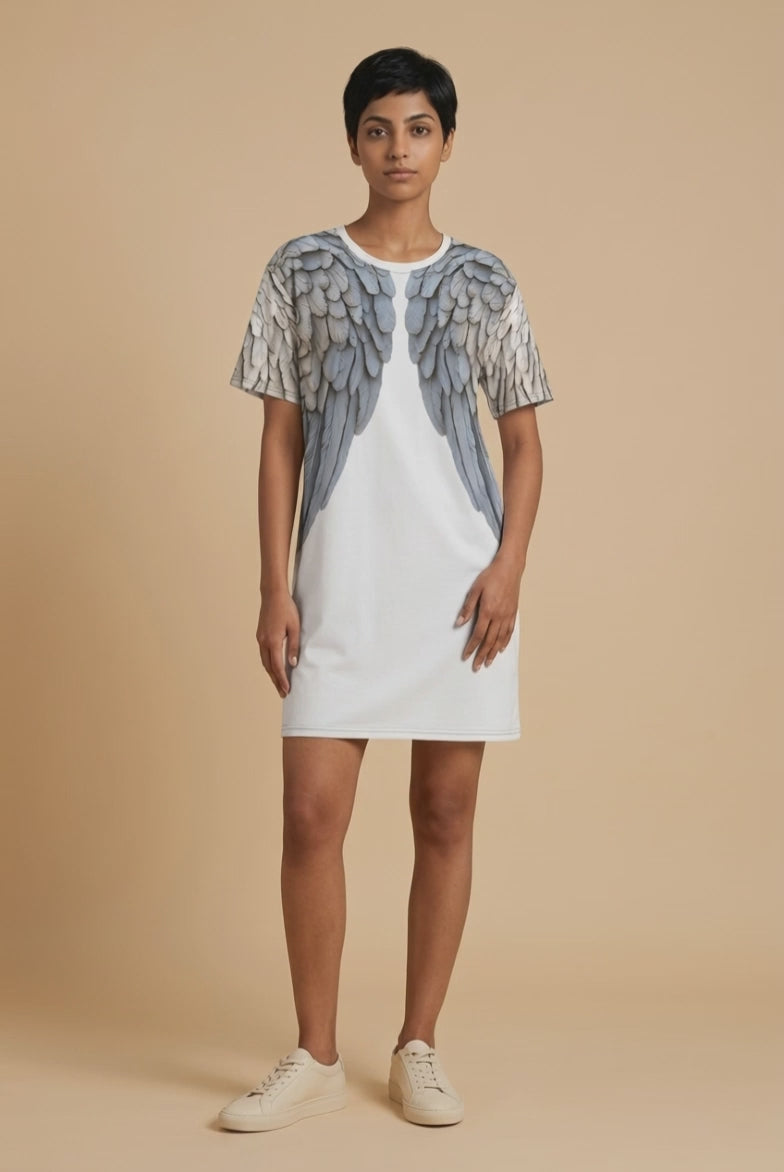 Oversized White T Shirt Dress | Graphic Wings
