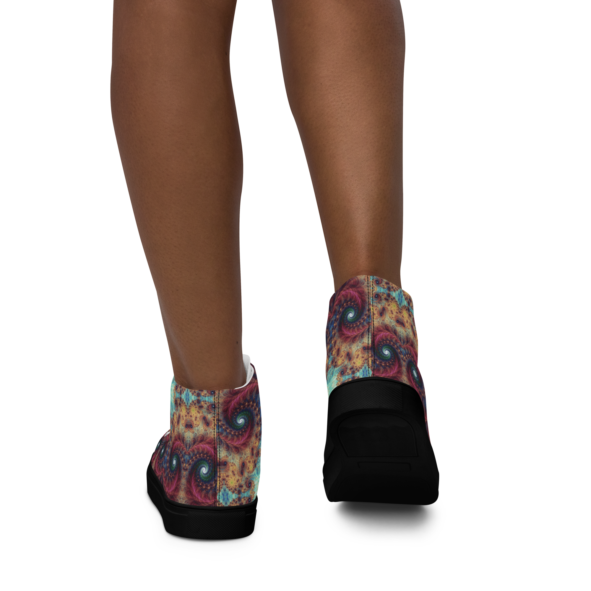 Trippy Fractals Print Women's High Top Canvas Shoes