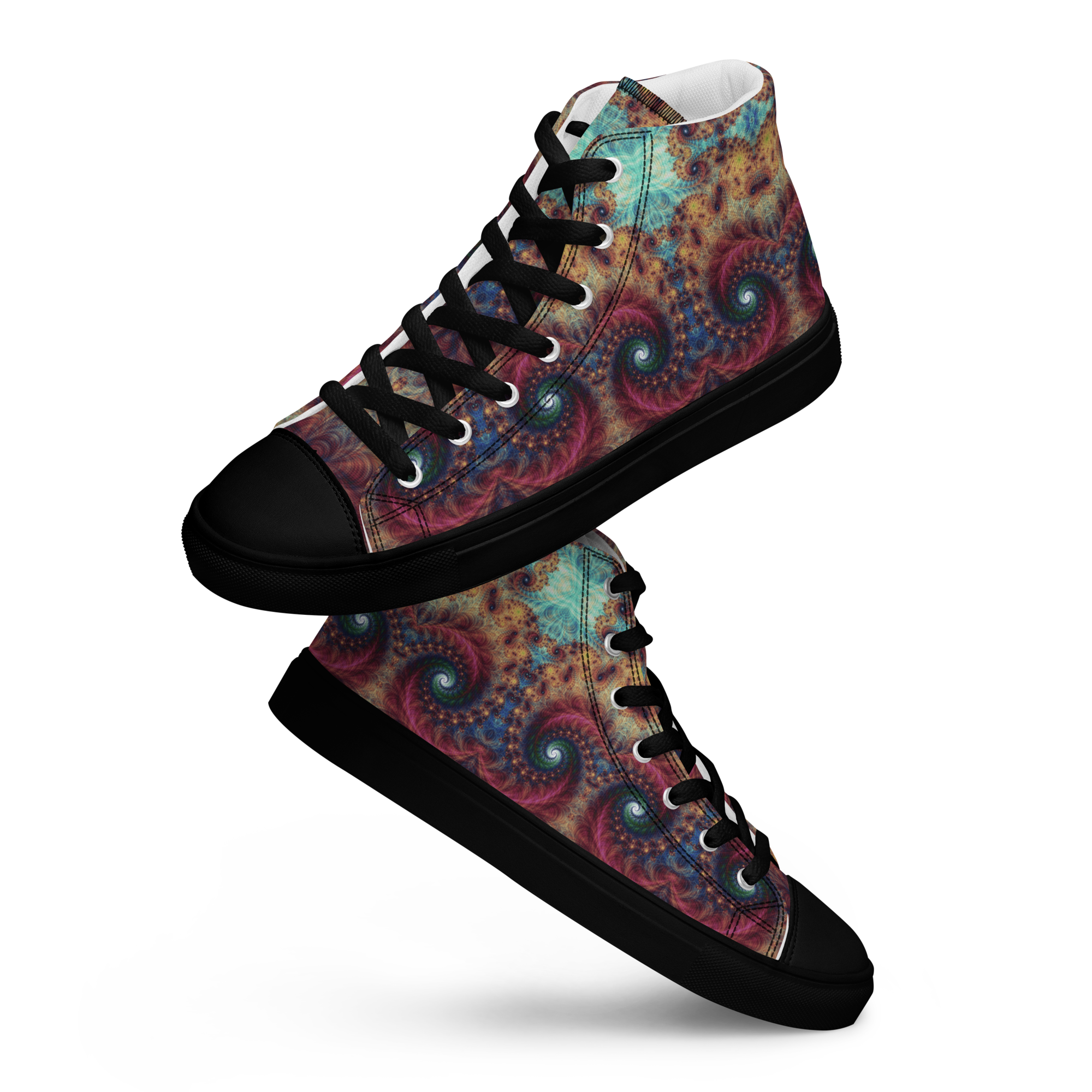Trippy Fractals Print Women's High Top Canvas Shoes