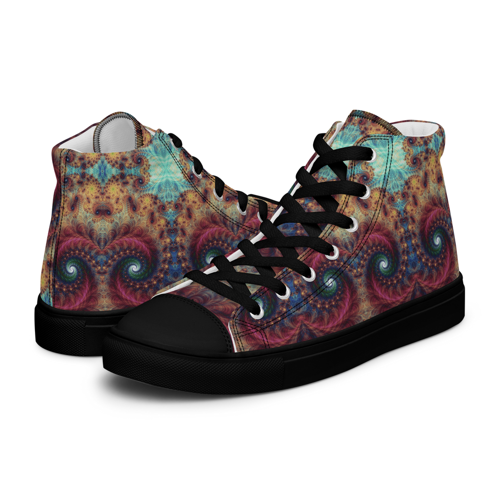 Trippy Fractals Print Women's High Top Canvas Shoes