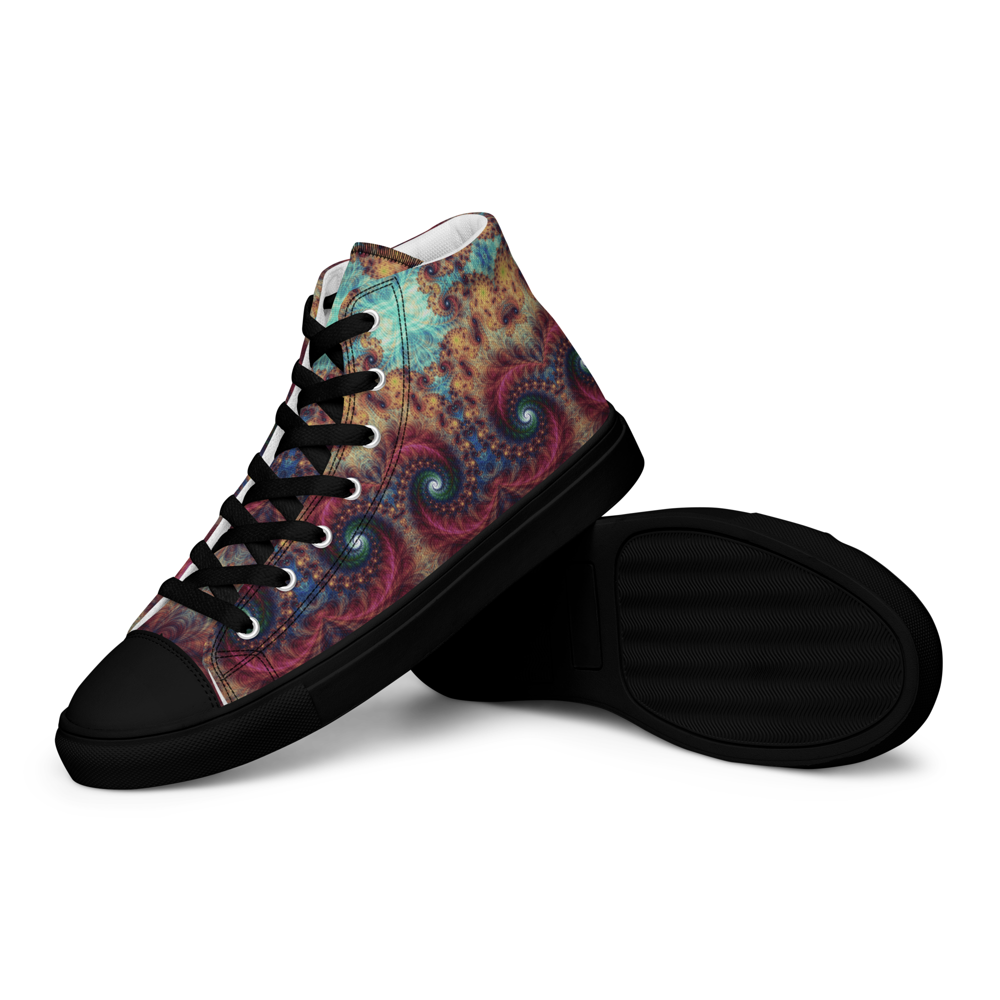 Trippy Fractals Print Women's High Top Canvas Shoes