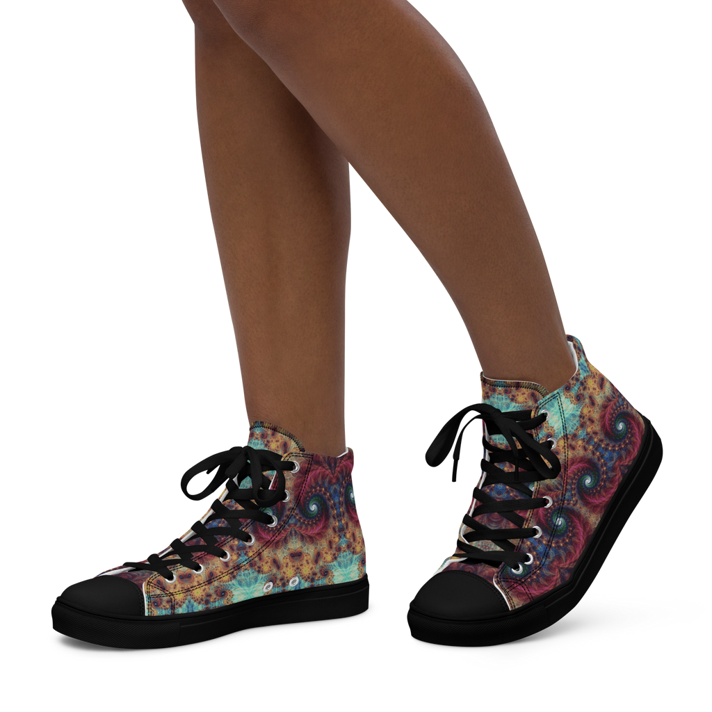 Trippy Fractals Print Women's High Top Canvas Shoes