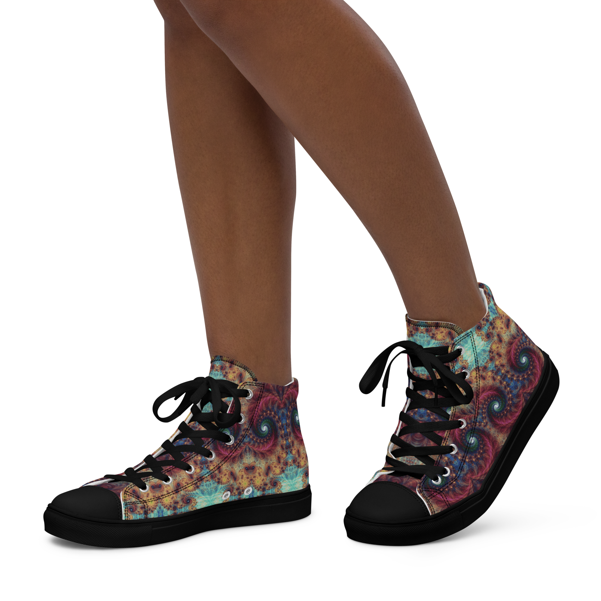Trippy Fractals Print Women's High Top Canvas Shoes