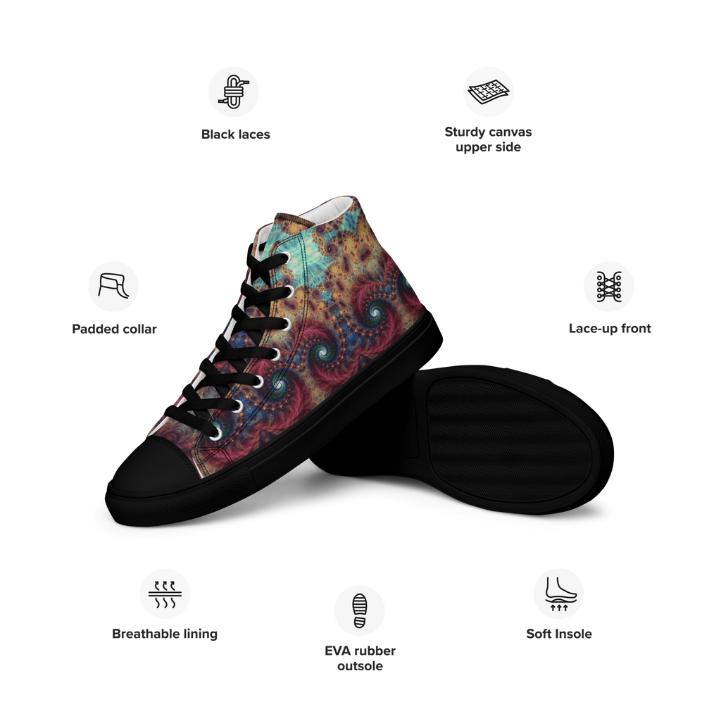 Trippy Fractals Print Women's High Top Canvas Shoes