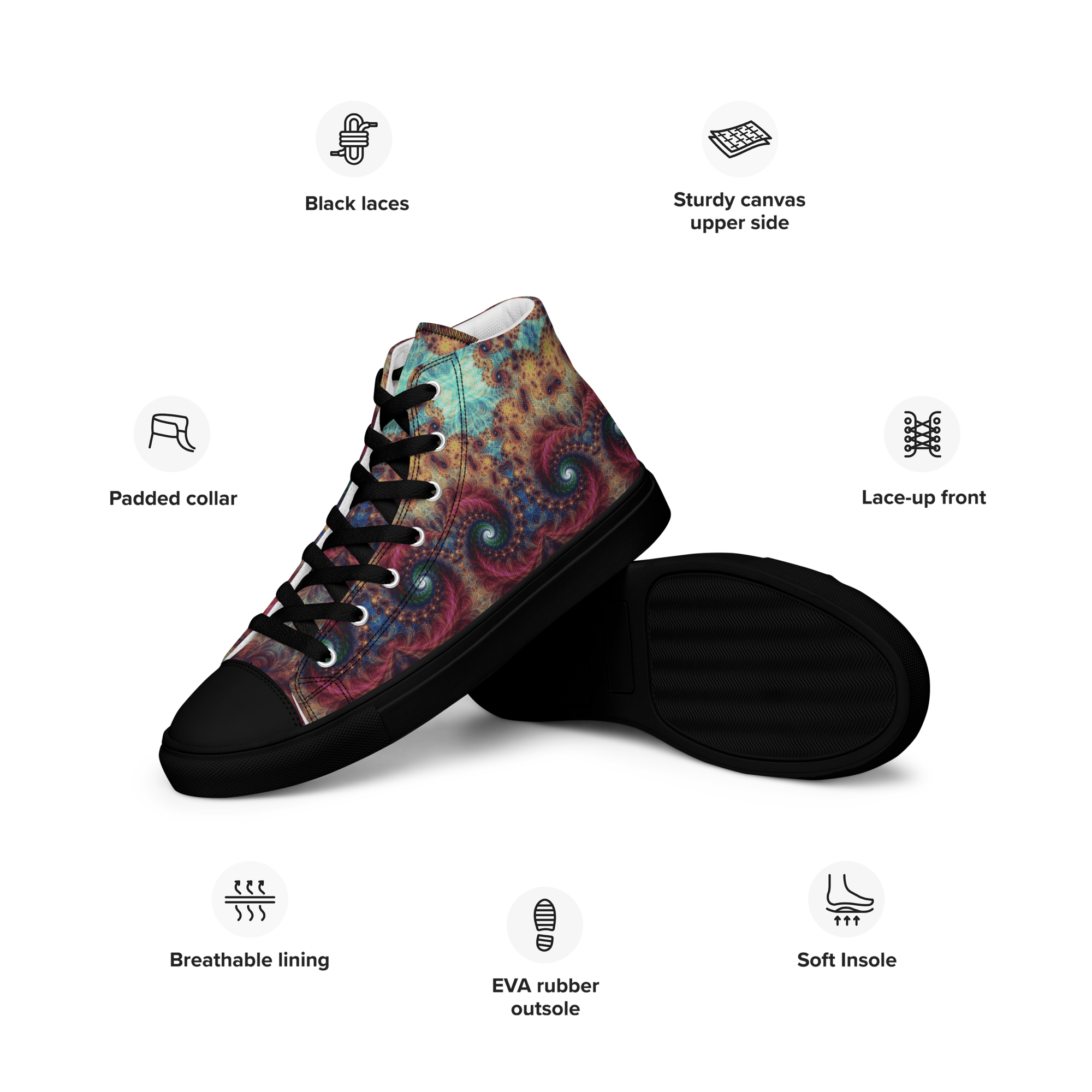 Trippy Fractals Print Women's High Top Canvas Shoes