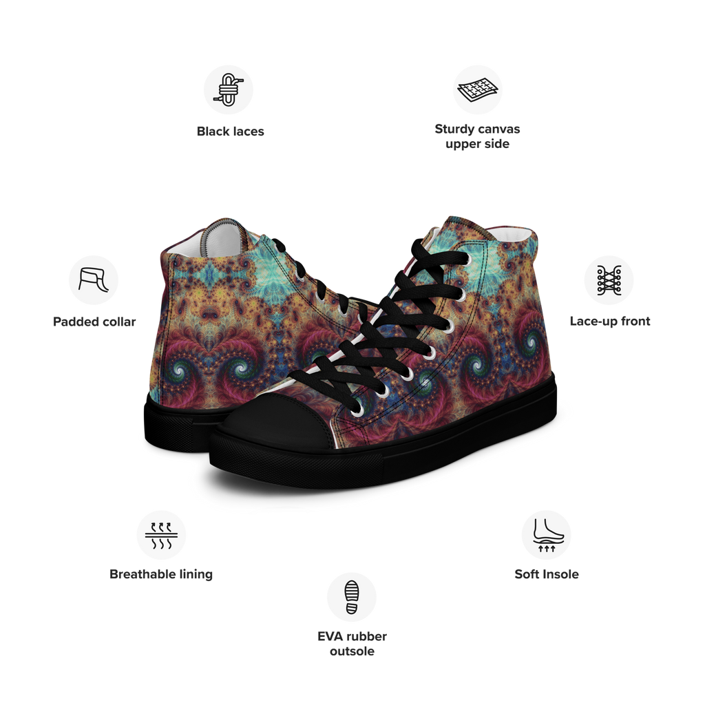 Trippy Fractals Print Women's High Top Canvas Shoes