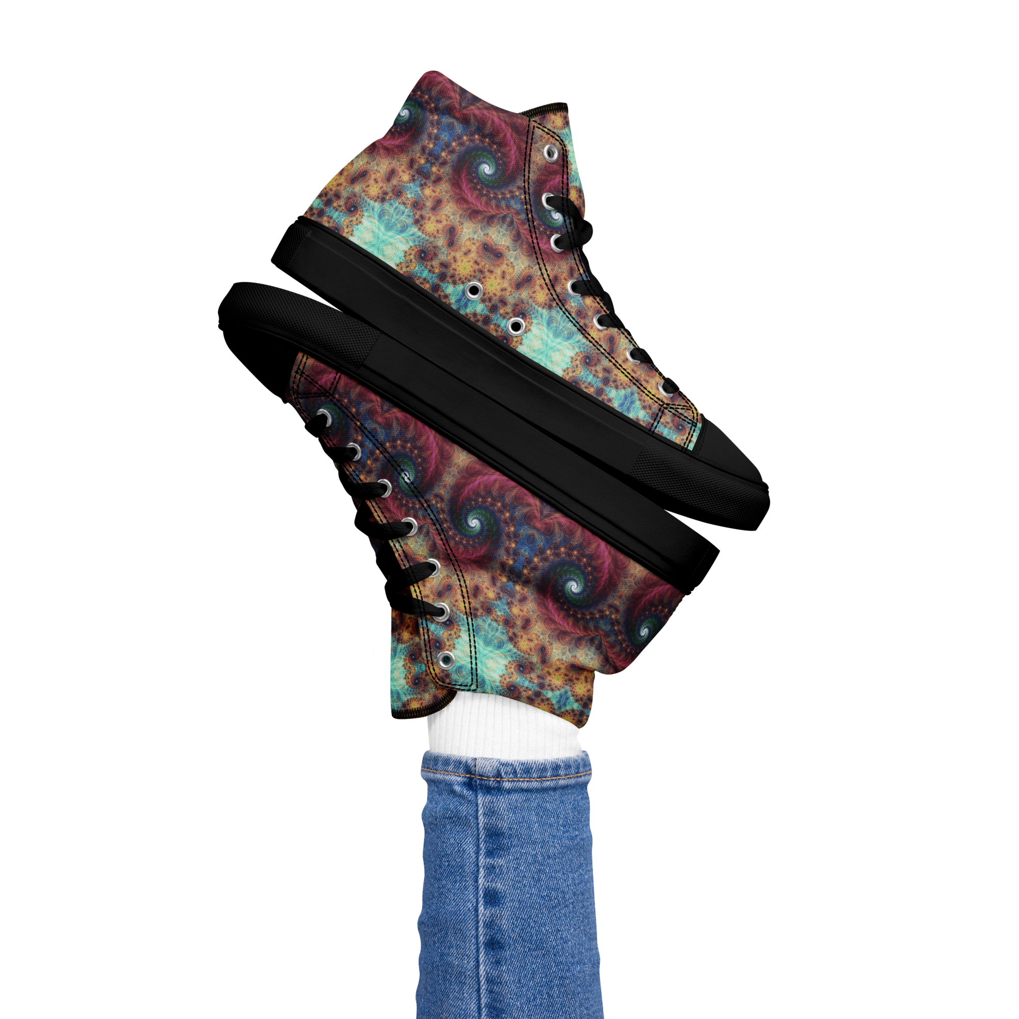 Trippy Fractals Print Women's High Top Canvas Shoes