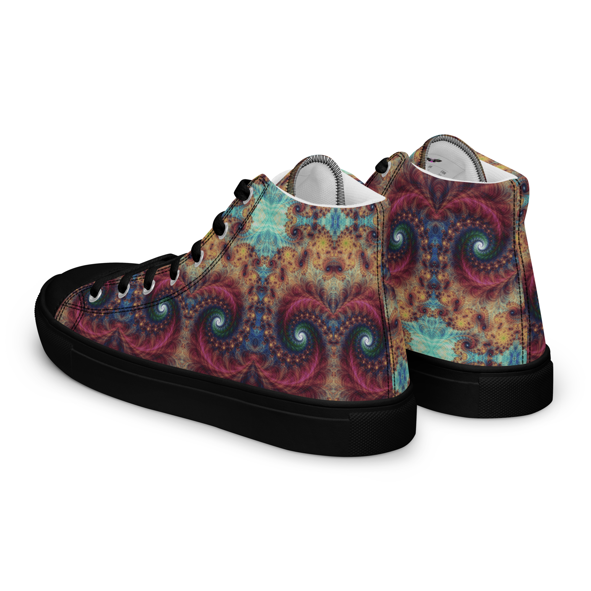 Trippy Fractals Print Women's High Top Canvas Shoes