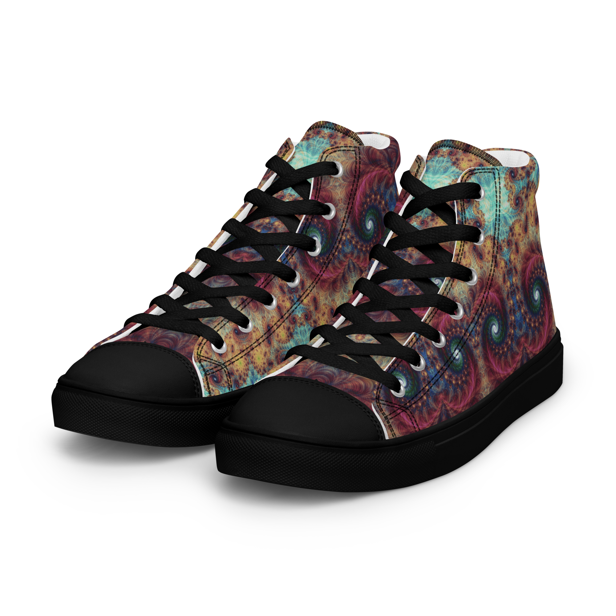 Trippy Fractals Print Women's High Top Canvas Shoes
