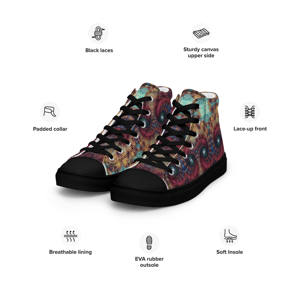 Trippy Fractals Print Women's High Top Canvas Shoes