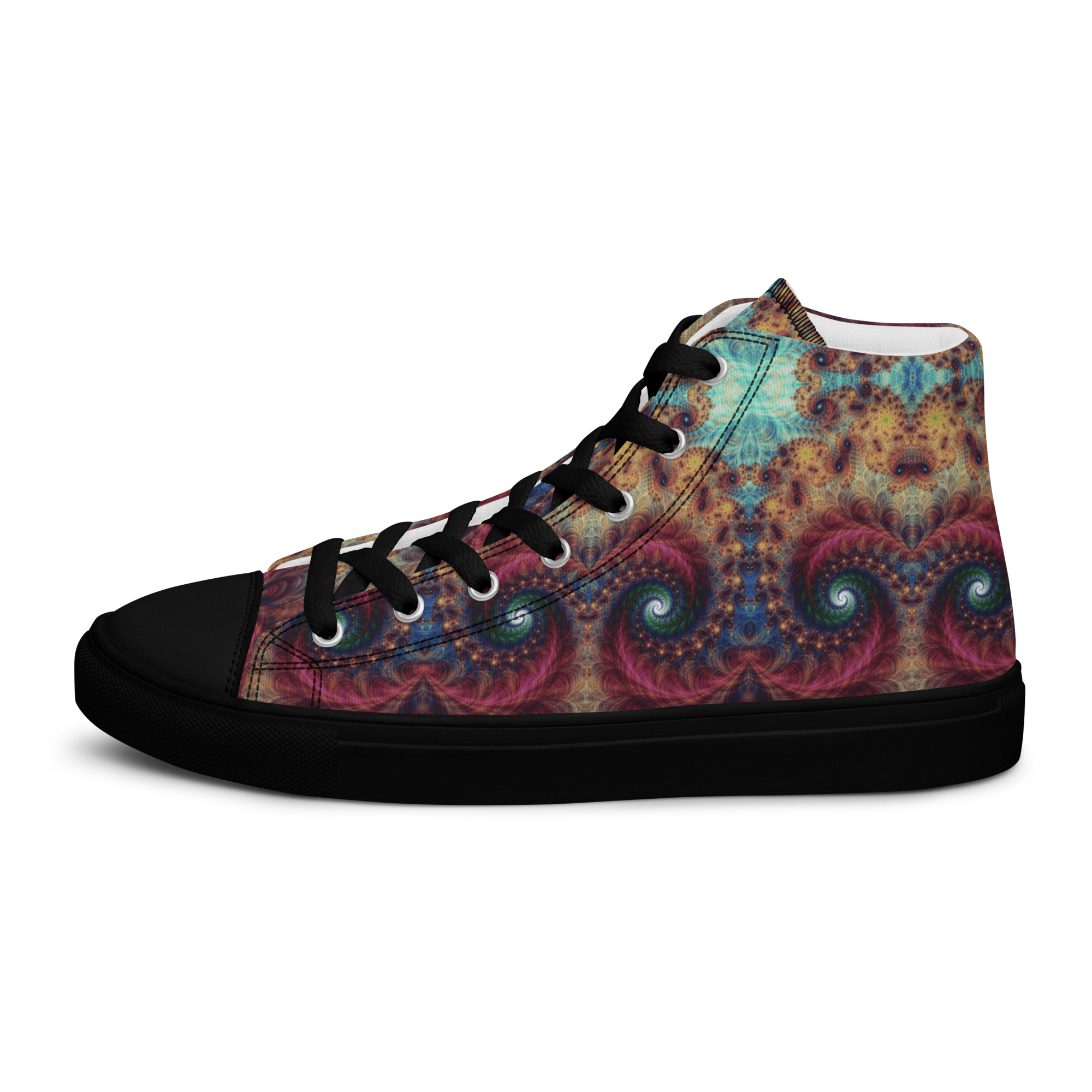 Trippy Fractals Print Women's High Top Canvas Shoes